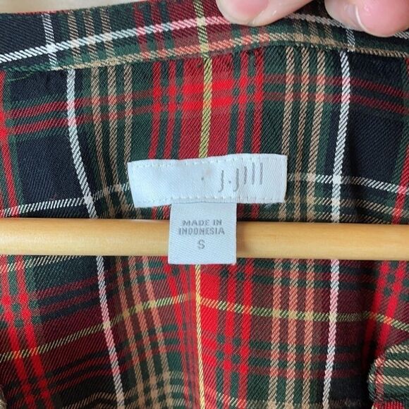 J Jill plaid button down shirt green yellow red S - Picture 3 of 10